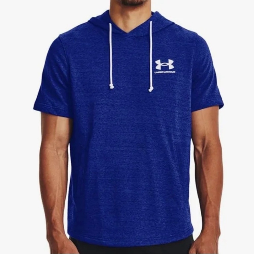 Under Armour Men's Terry Short Sleeve Pullover Hoodie Royal Blue Size M Athletic